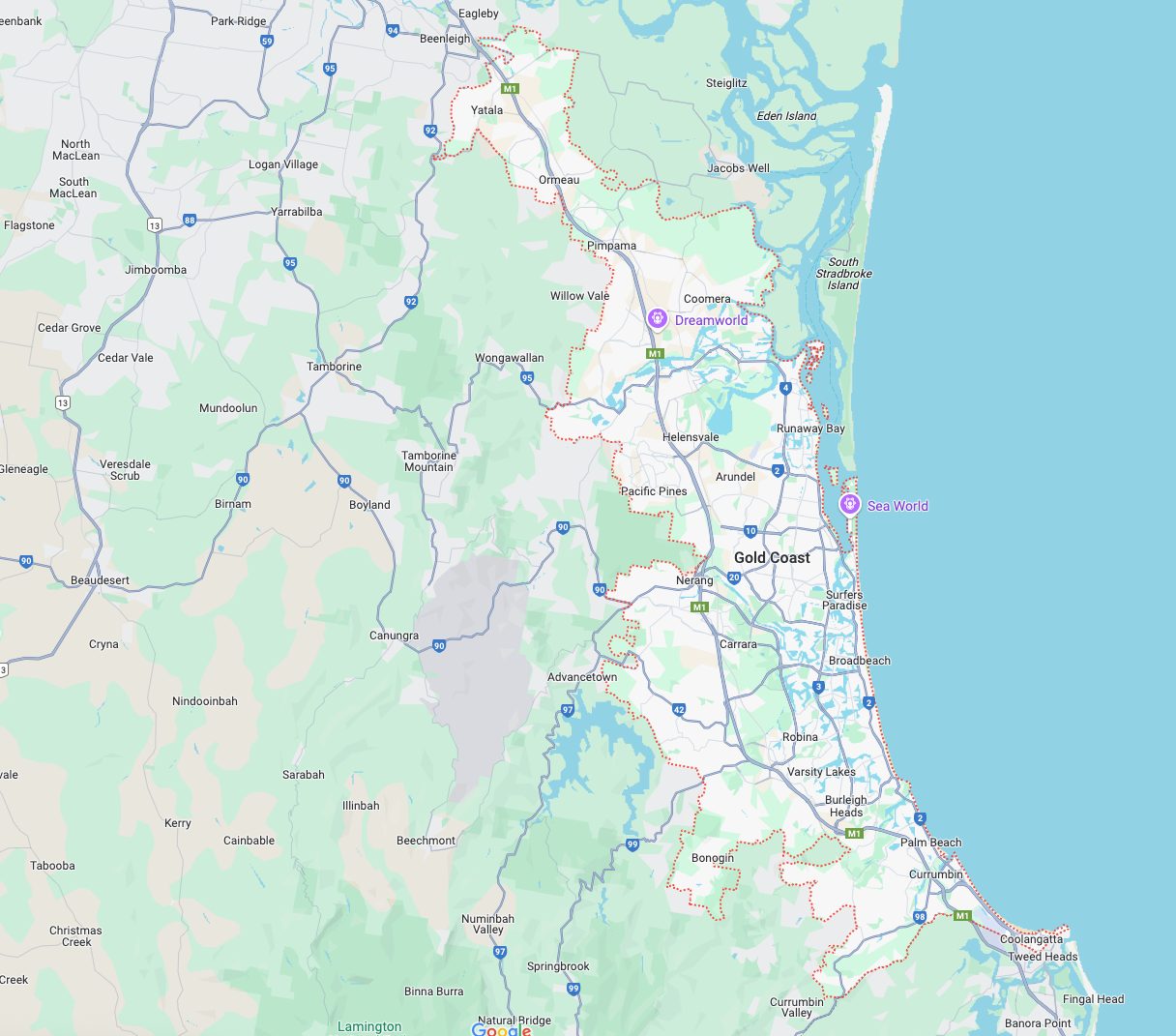 Gold Coast Service Area Map